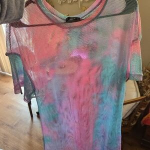 Vibrant Mesh Tie-Dye Top